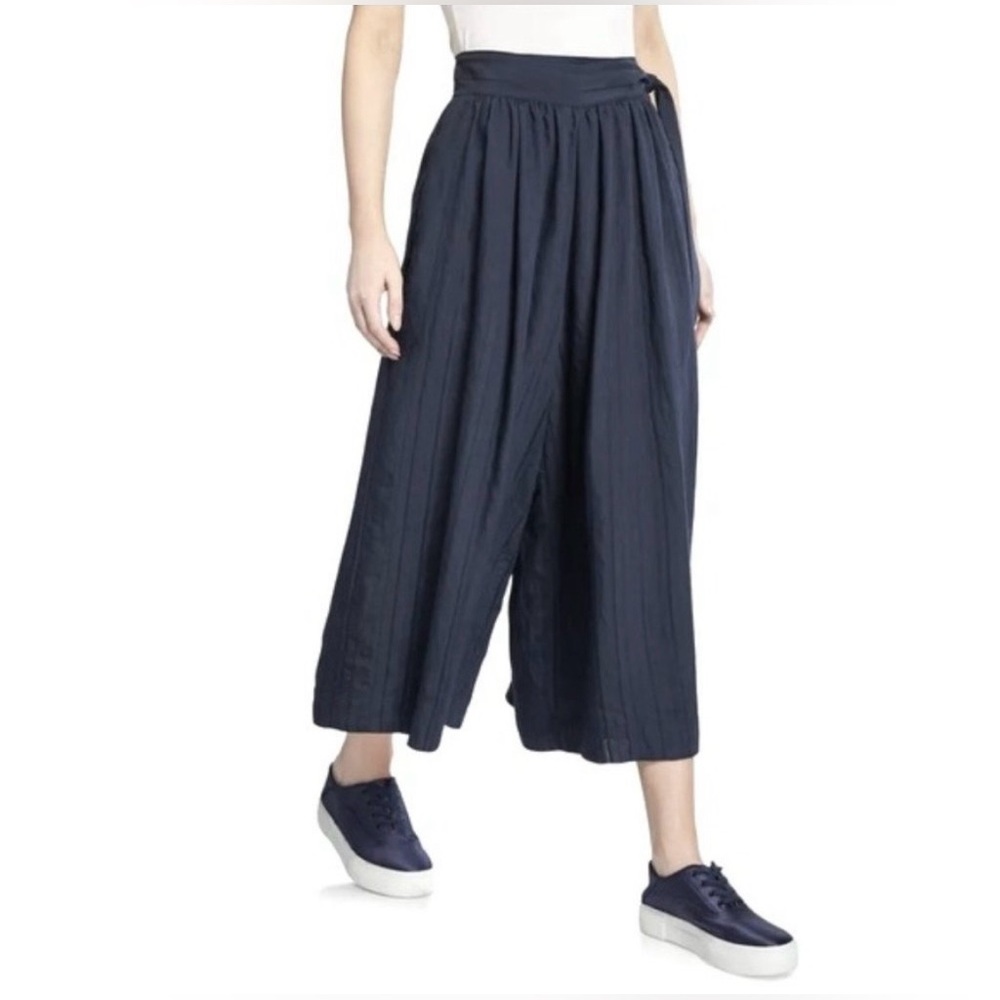 Vince Women’s Hematide Hight Waist Side Tie Culottes Pleated Wide Leg Textured 0